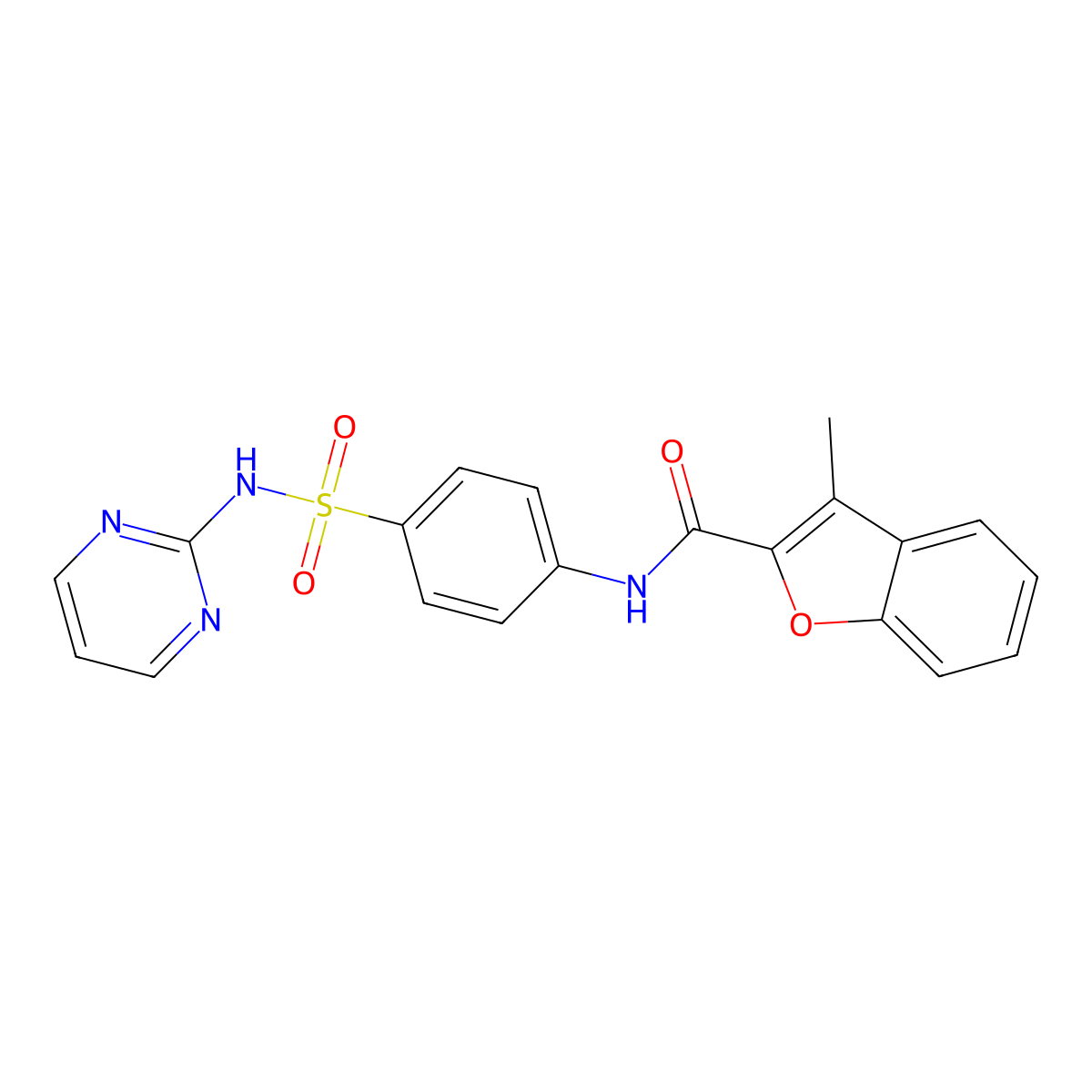 3-methyl-N-[4-(pyrimidin-2-ylsulfamoyl)phenyl]-1-benzofuran-2-carboxamide molecular structure, CAS 380873-38-1