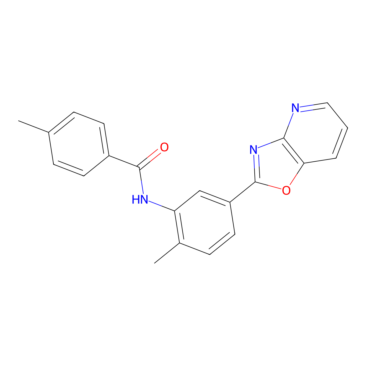 4-methyl-N-[2-methyl-5-([1,3]oxazolo[4,5-b]pyridin-2-yl)phenyl]benzamide molecular structure, CAS 380875-31-0