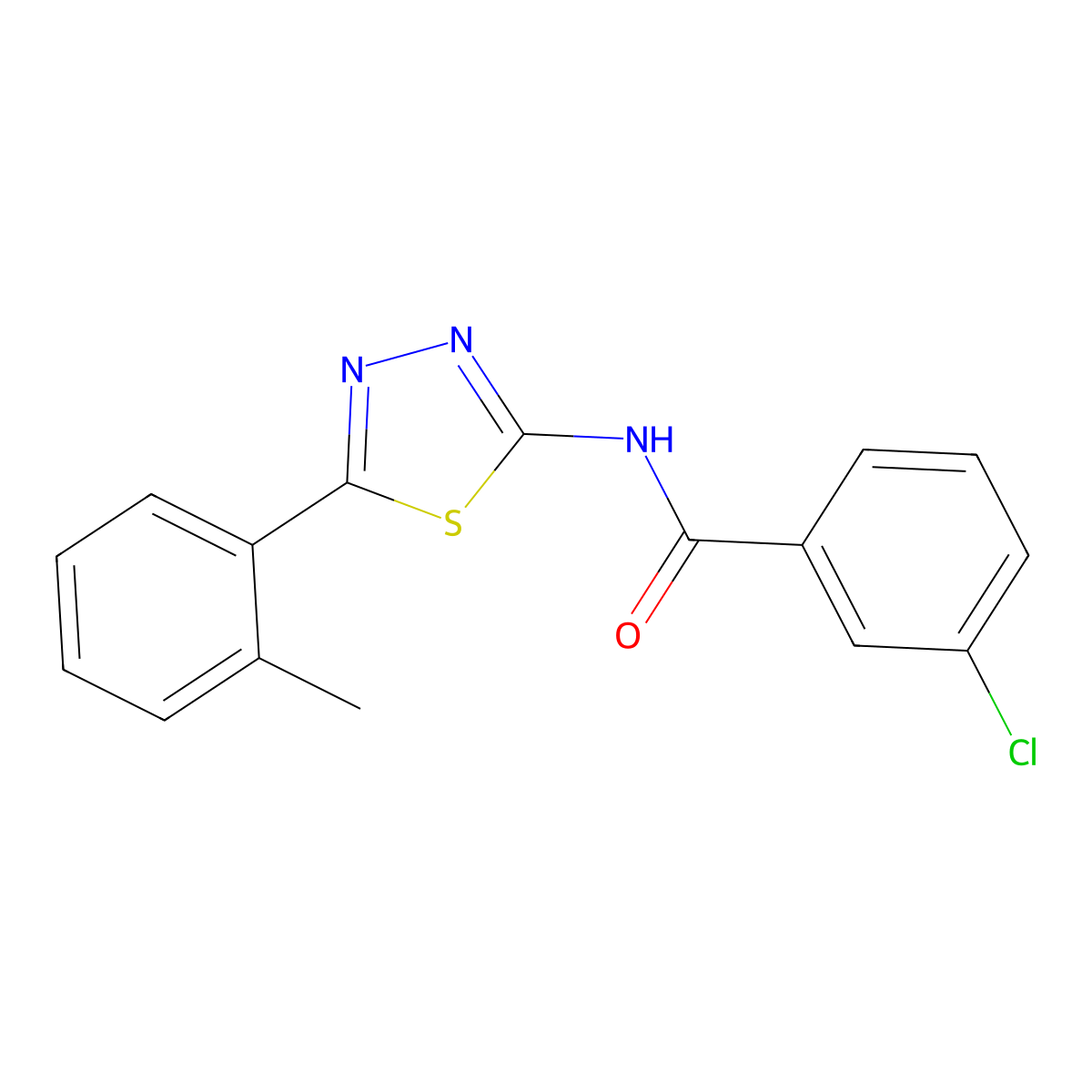 3-chloro-N-[5-(2-methylphenyl)-1,3,4-thiadiazol-2-yl]benzamide molecular structure, CAS 380876-09-5