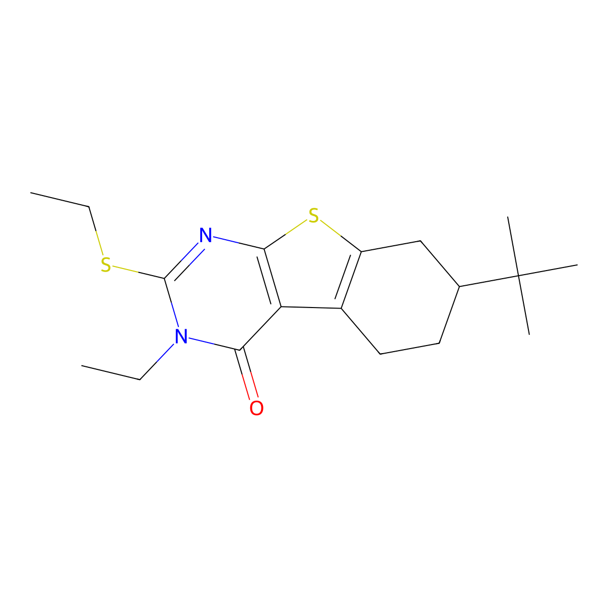 7-tert-butyl-3-ethyl-2-(ethylsulfanyl)-5,6,7,8-tetrahydro[1]benzothieno[2,3-d]pyrimidin-4(3H)-one molecular structure, CAS 380876-37-9