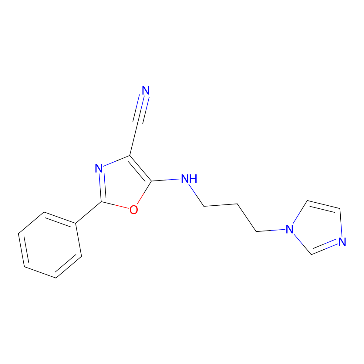 5-(3-Imidazol-1-ylpropylamino)-2-phenyl-1,3-oxazole-4-carbonitrile molecular structure, CAS 380876-55-1
