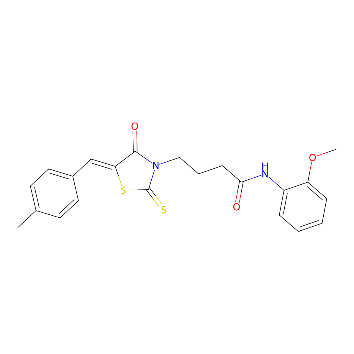 N-(2-Methoxyphenyl)-5-[(4-methylphenyl)methylene]-4-oxo-2-thioxo-3-thiazolidinebutanamide molecular structure, CAS 380876-64-2