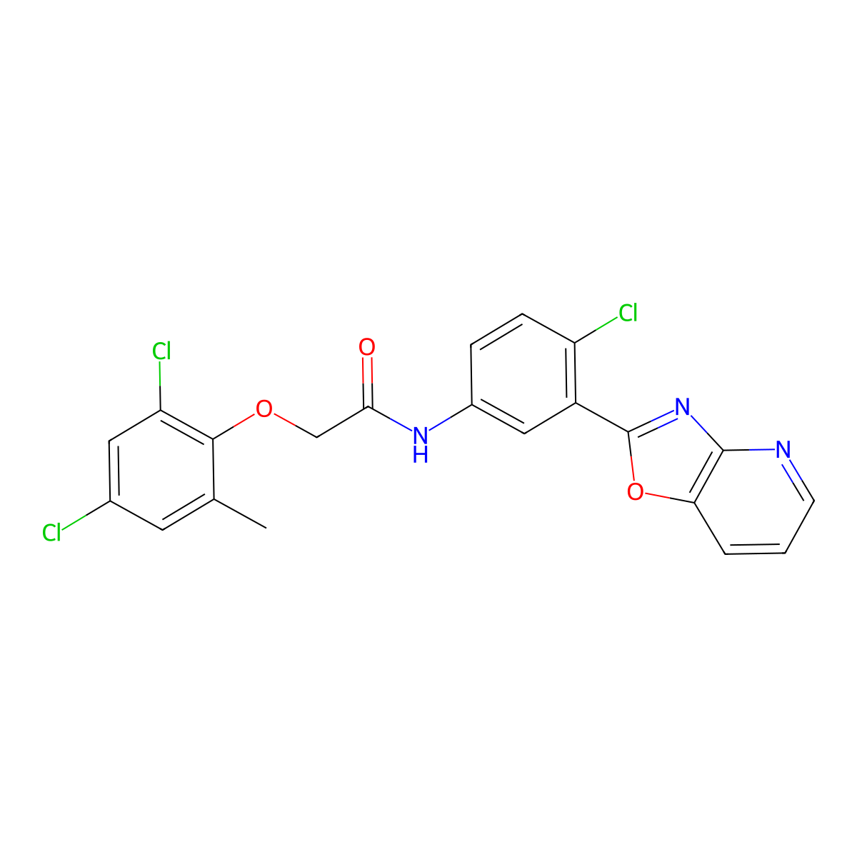 N-[4-chloro-3-([1,3]oxazolo[4,5-b]pyridin-2-yl)phenyl]-2-(2,4-dichloro-6-methylphenoxy)acetamide molecular structure, CAS 380876-65-3
