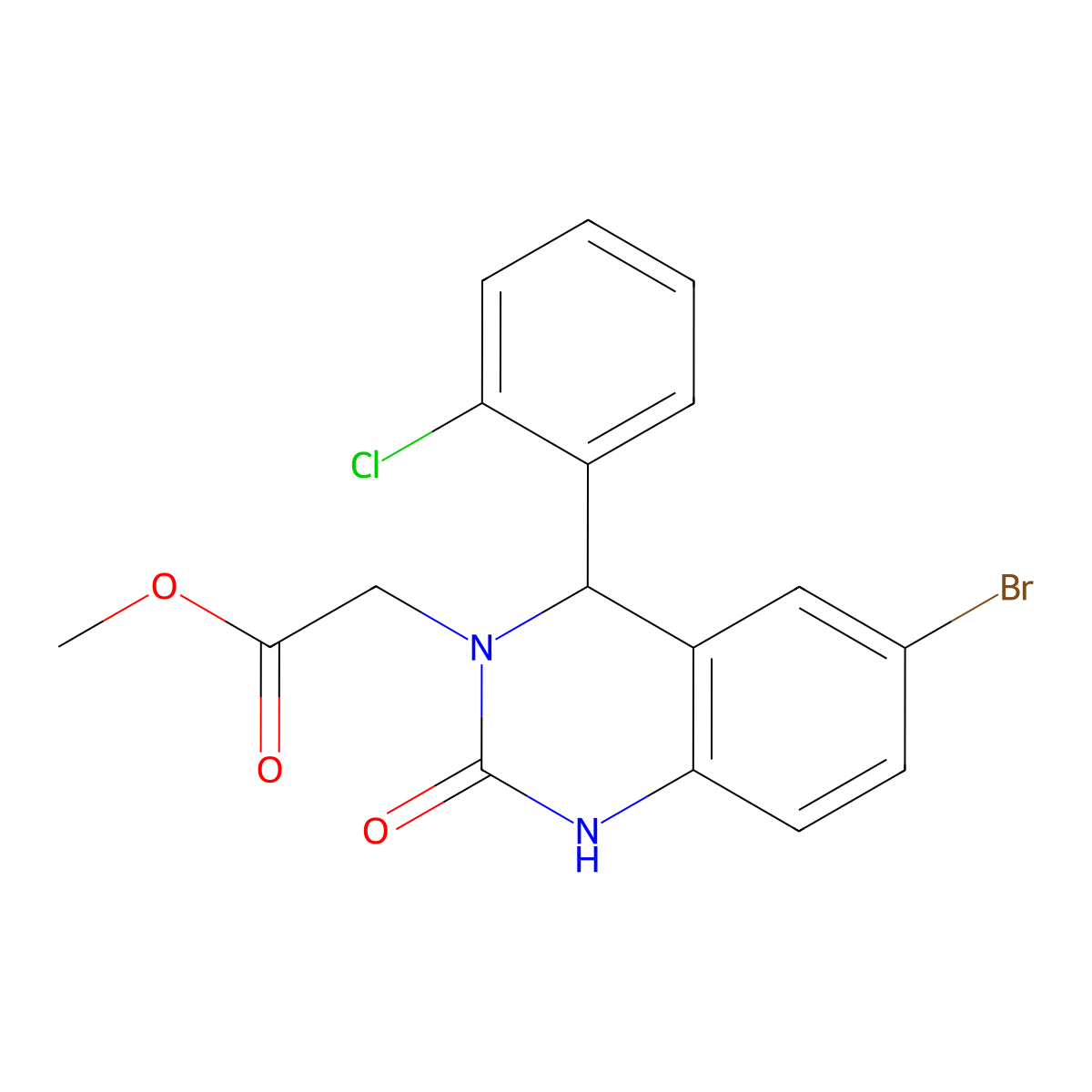 Methyl 2-[6-bromo-4-(2-chlorophenyl)-2-oxo-1,4-dihydroquinazolin-3-yl]acetate molecular structure, CAS 380877-92-9