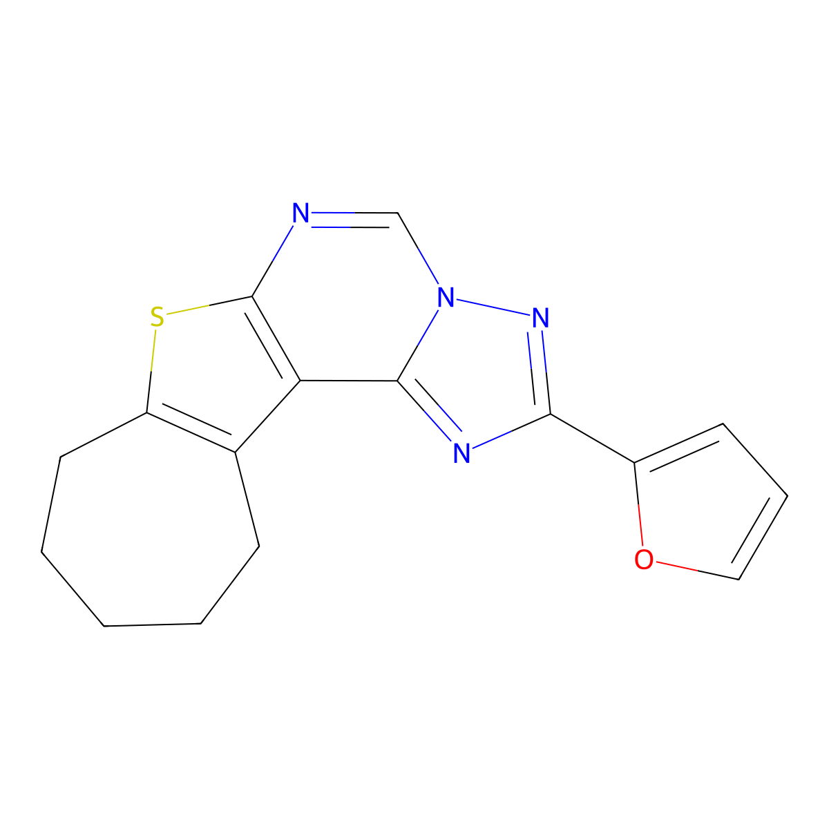 2-(furan-2-yl)-9,10,11,12-tetrahydro-8H-cyclohepta[4,5]thieno[3,2-e][1,2,4]triazolo[1,5-c]pyrimidine molecular structure, CAS 380878-34-2