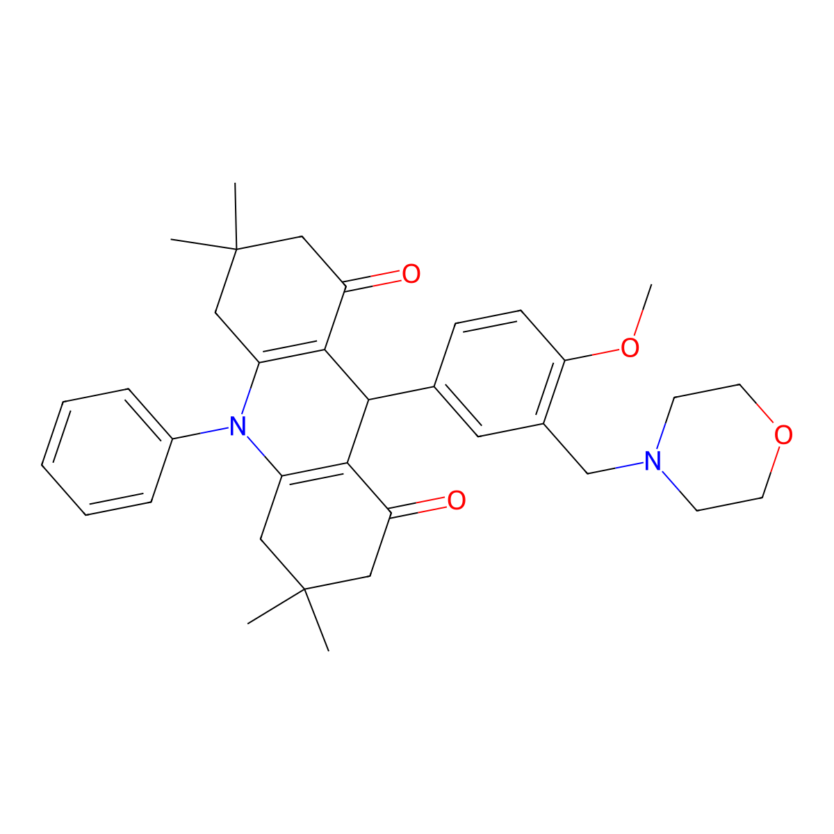 9-[4-methoxy-3-(morpholin-4-ylmethyl)phenyl]-3,3,6,6-tetramethyl-10-phenyl-4,5,7,9-tetrahydro-2H-acridine-1,8-dione molecular structure, CAS 380879-00-5