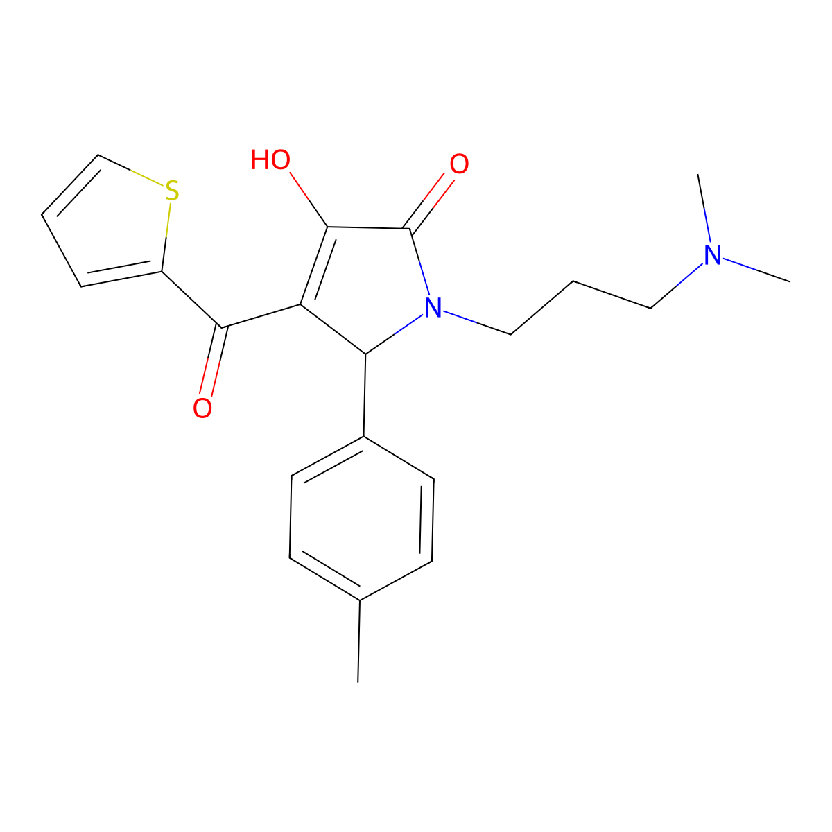 1-(3-(dimethylamino)propyl)-3-hydroxy-4-(thiophene-2-carbonyl)-5-(p-tolyl)-1H-pyrrol-2(5H)-one molecular structure, CAS 380879-33-4
