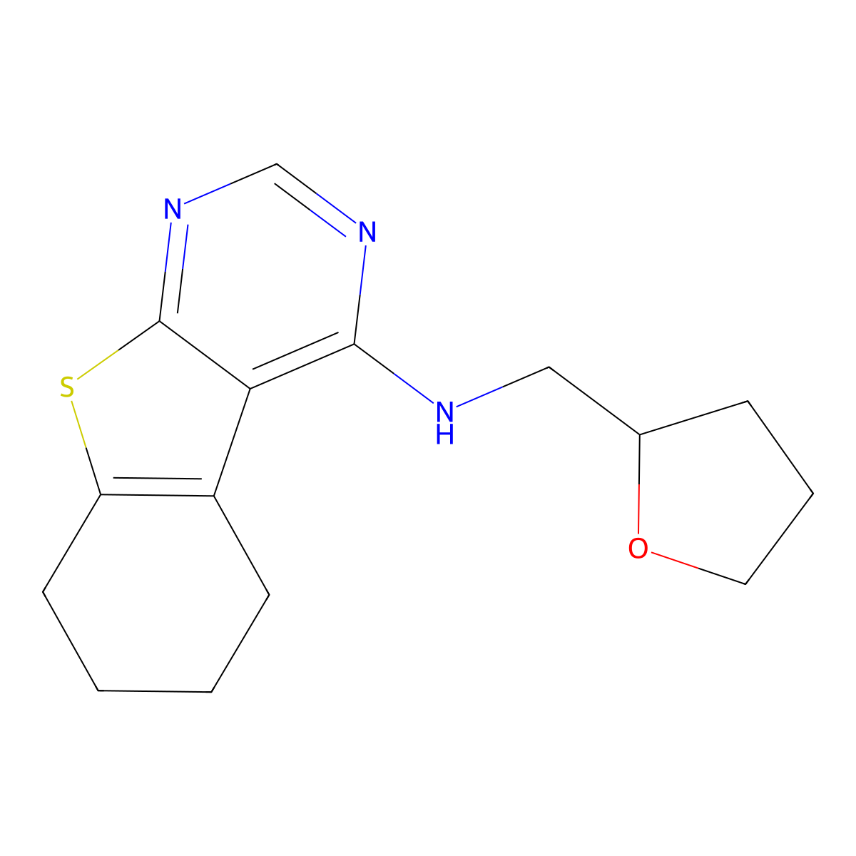 N-(tetrahydrofuran-2-ylmethyl)-5,6,7,8-tetrahydro[1]benzothieno[2,3-d]pyrimidin-4-amine molecular structure, CAS 380879-49-2