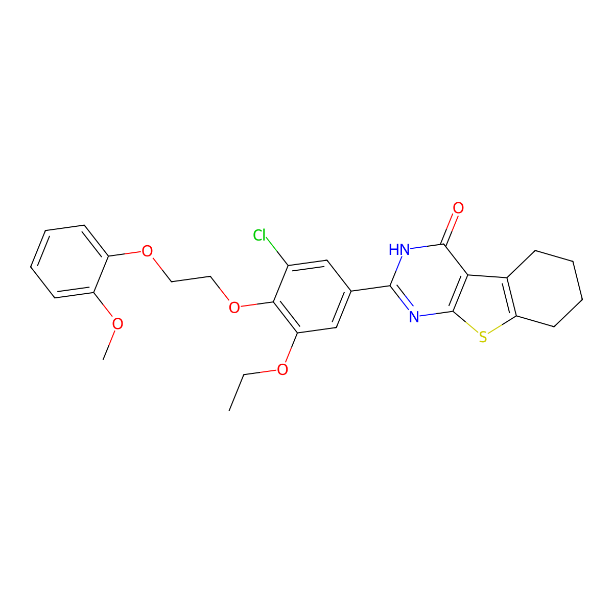 2-{3-chloro-5-ethoxy-4-[2-(2-methoxyphenoxy)ethoxy]phenyl}-5,6,7,8-tetrahydro[1]benzothieno[2,3-d]pyrimidin-4(3H)-one molecular structure, CAS 380879-83-4