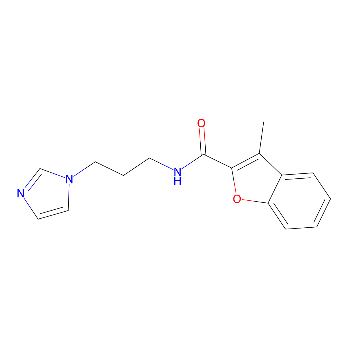 N-[3-(1H-imidazol-1-yl)propyl]-3-methyl-1-benzofuran-2-carboxamide molecular structure, CAS 380880-16-0