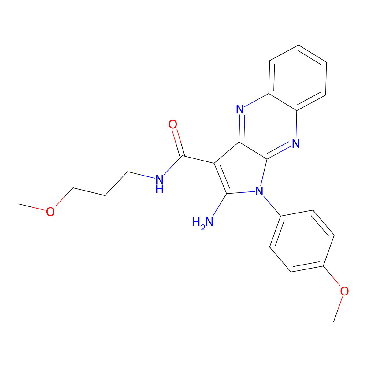 2-amino-1-(4-methoxyphenyl)-N-(3-methoxypropyl)-1H-pyrrolo[2,3-b]quinoxaline-3-carboxamide molecular structure, CAS 380881-10-7