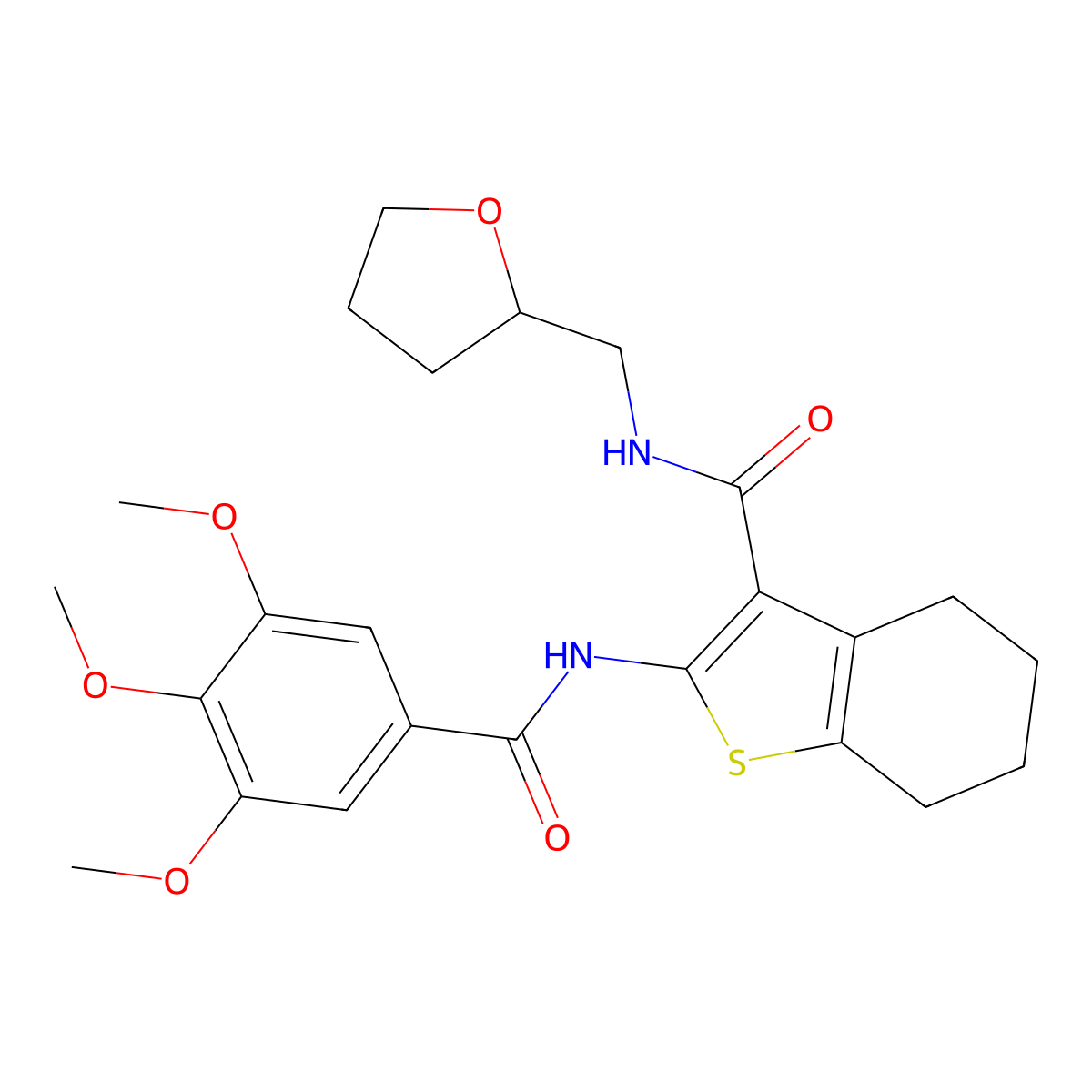 N-(tetrahydro-2-furanylmethyl)-2-[(3,4,5-trimethoxybenzoyl)amino]-4,5,6,7-tetrahydro-1-benzothiophene-3-carboxamide molecular structure, CAS 380881-13-0