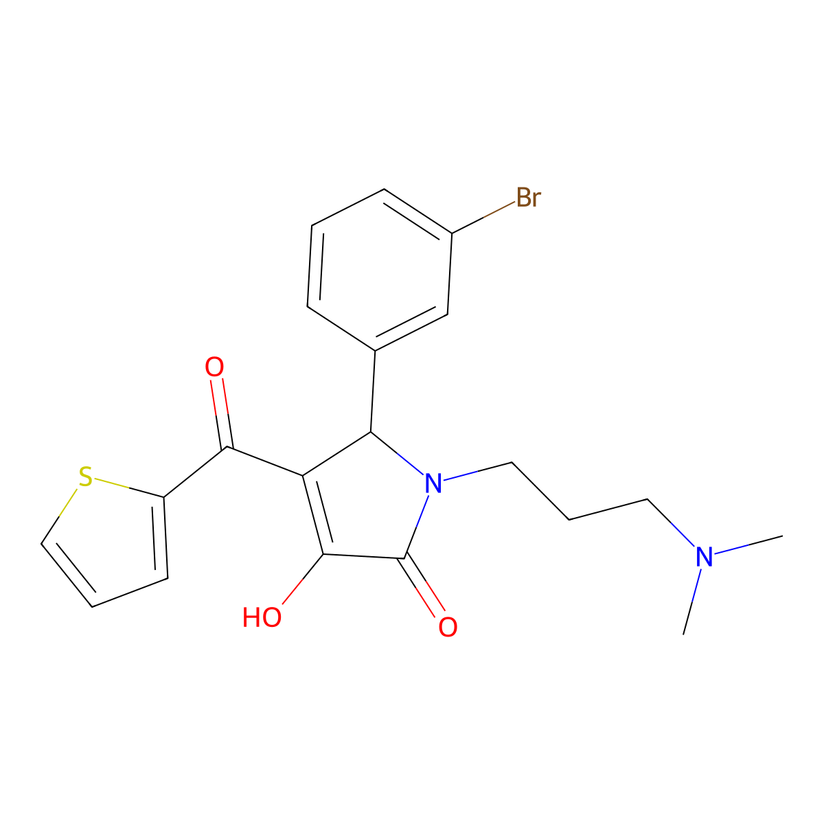 1-[3-(Dimethylamino)propyl]-5-(3-bromophenyl)-3-hydroxy-4-(2-thienylcarbonyl)-3-pyrrolin-2-one molecular structure, CAS 380881-14-1