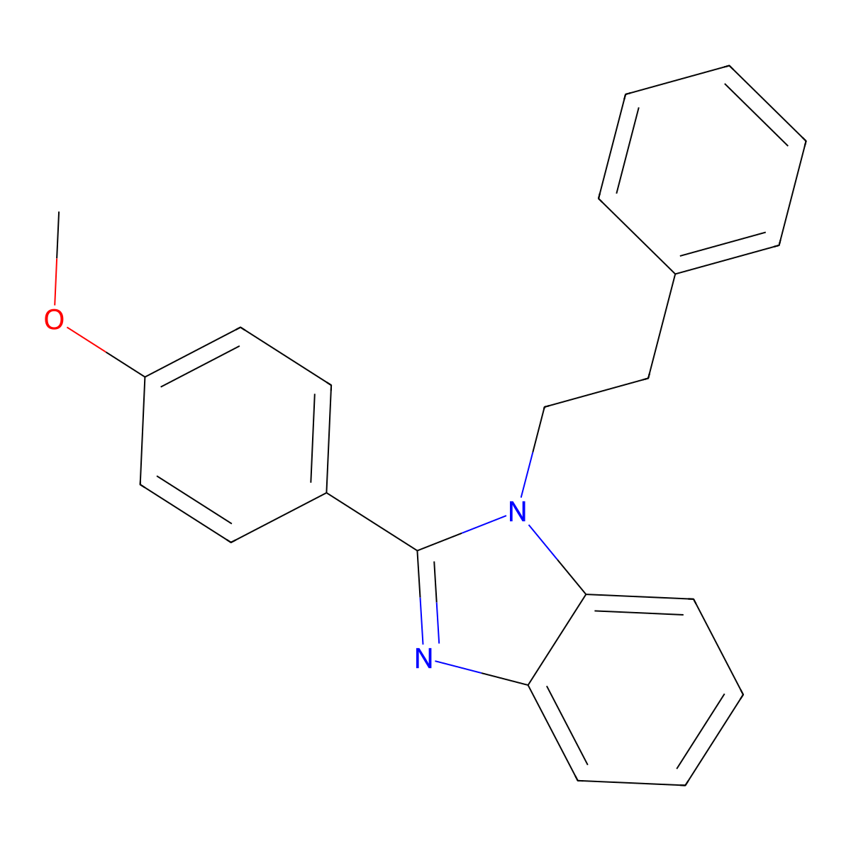 1H-Benzoimidazole, 2-(4-methoxyphenyl)-1-phenethyl- molecular structure, CAS 380881-18-5
