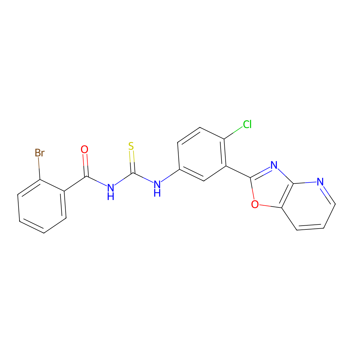 2-bromo-N-[[4-chloro-3-([1,3]oxazolo[4,5-b]pyridin-2-yl)phenyl]carbamothioyl]benzamide molecular structure, CAS 380881-33-4