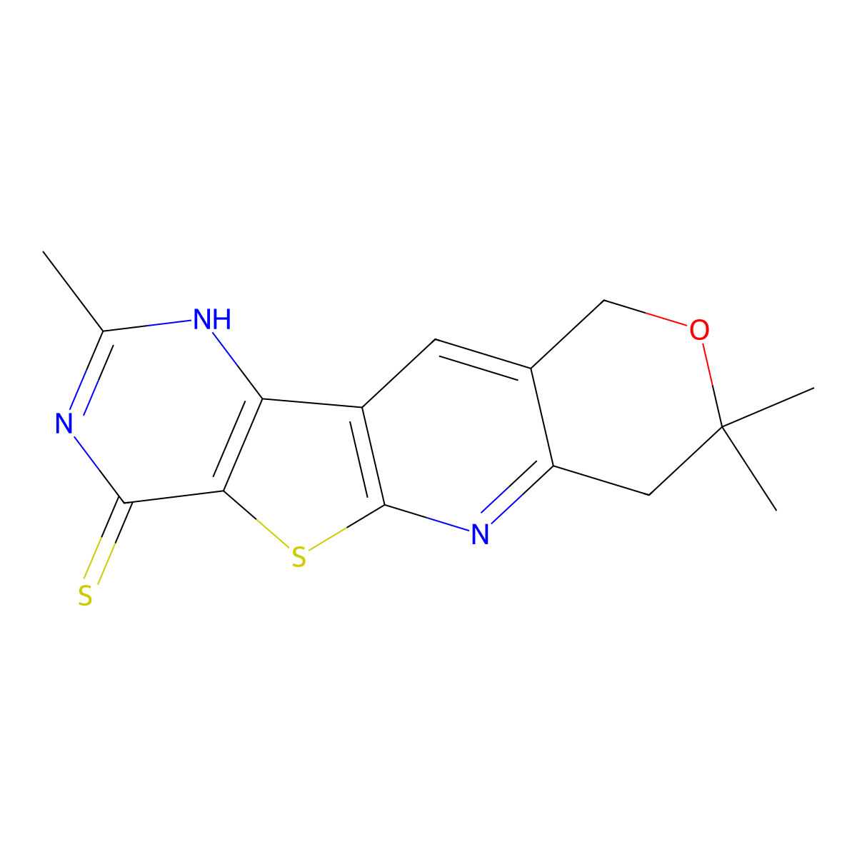 2,8,8-trimethyl-7,8-dihydro-3H-pyrano[3'',4'':5',6']pyrido[3',2':4,5]thieno[3,2-d]pyrimidine-4(10H)-thione molecular structure, CAS 380881-88-9