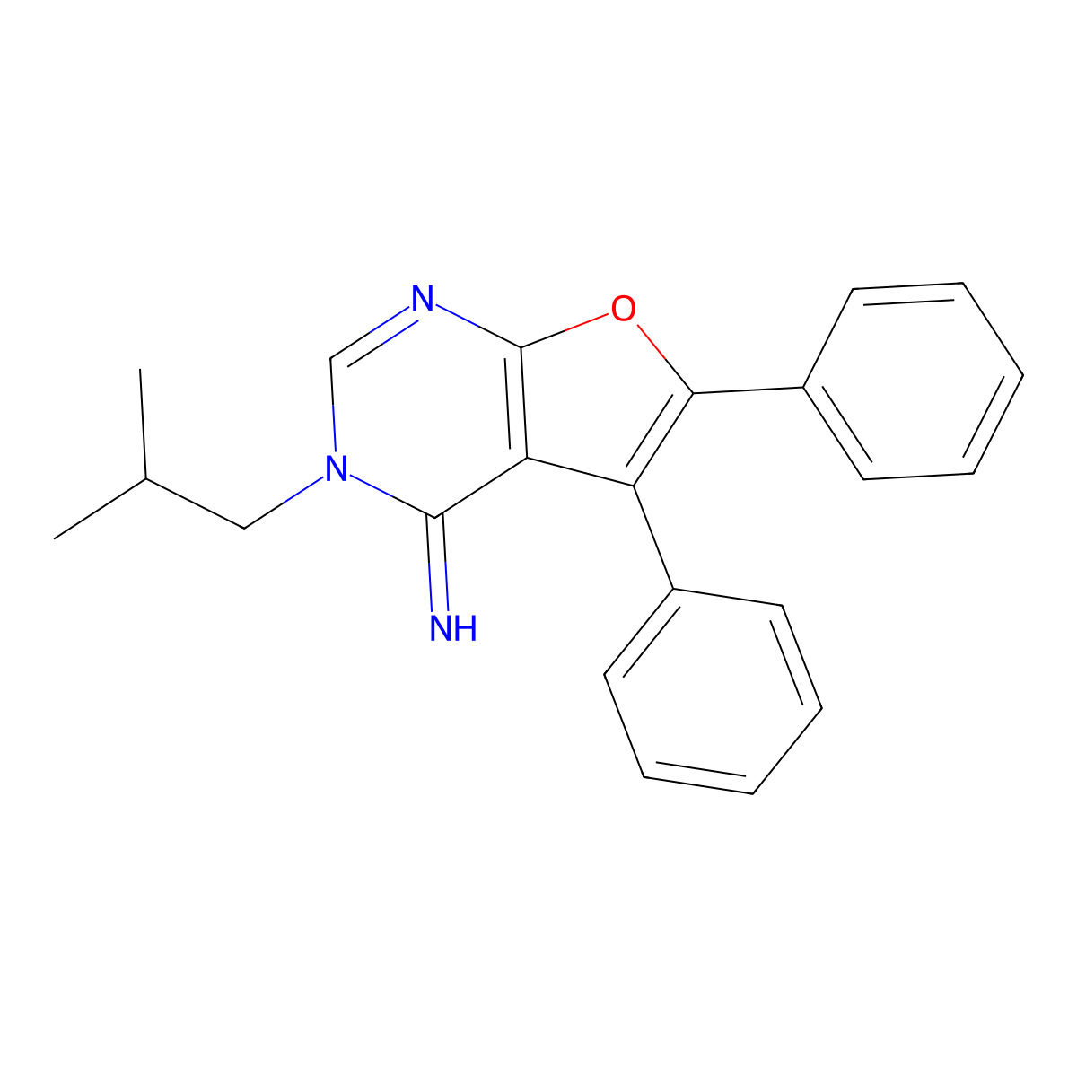 3-isobutyl-5,6-diphenylfuro[2,3-d]pyrimidin-4(3H)-imine molecular structure, CAS 380882-05-3