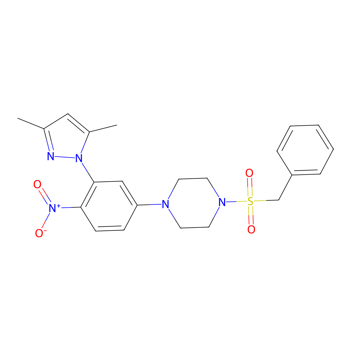 1-Benzylsulfonyl-4-[3-(3,5-dimethylpyrazol-1-yl)-4-nitrophenyl]piperazine molecular structure, CAS 380882-56-4