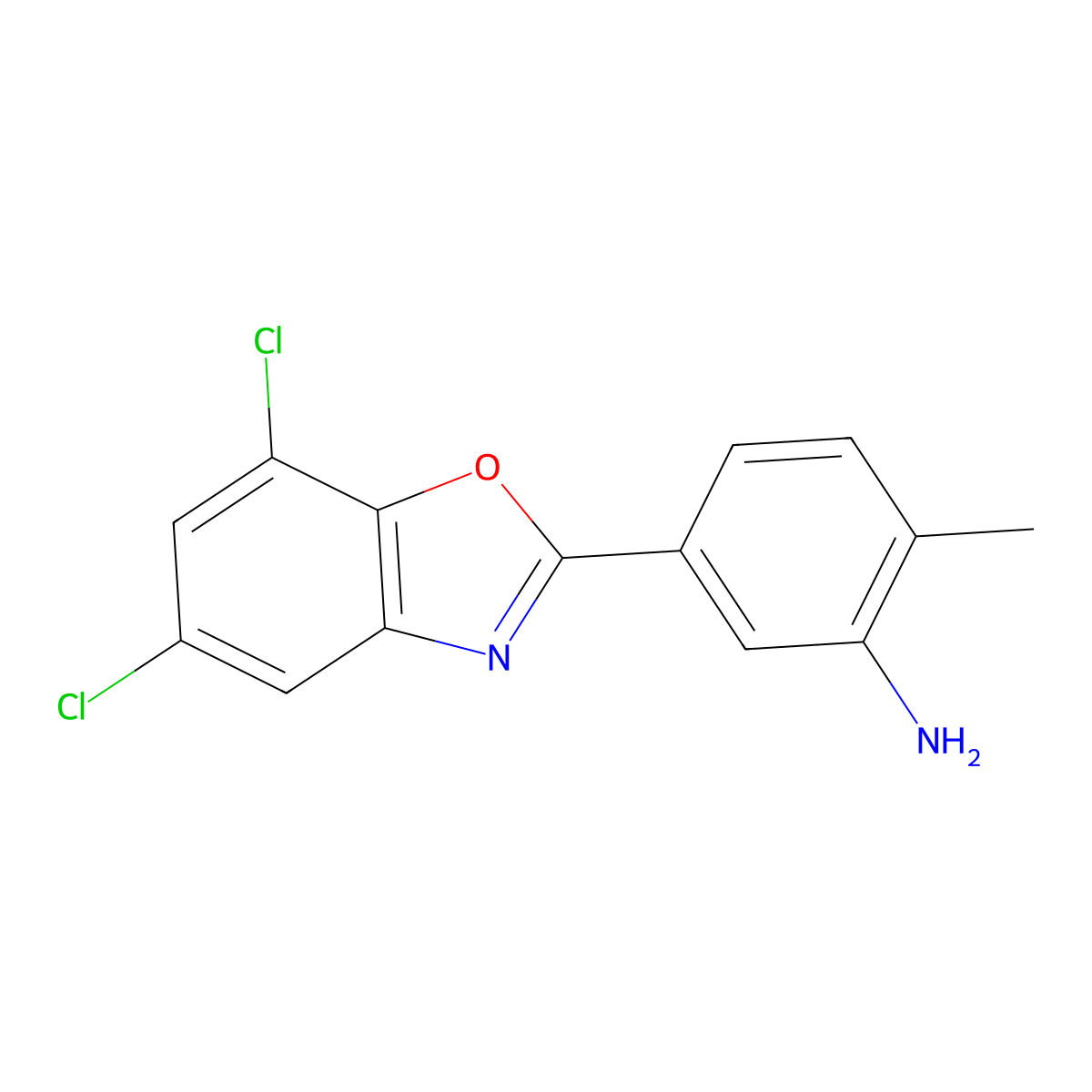 5-(5,7-Dichloro-benzooxazol-2-yl)-2-methyl-phenylamine molecular structure, CAS 380882-58-6