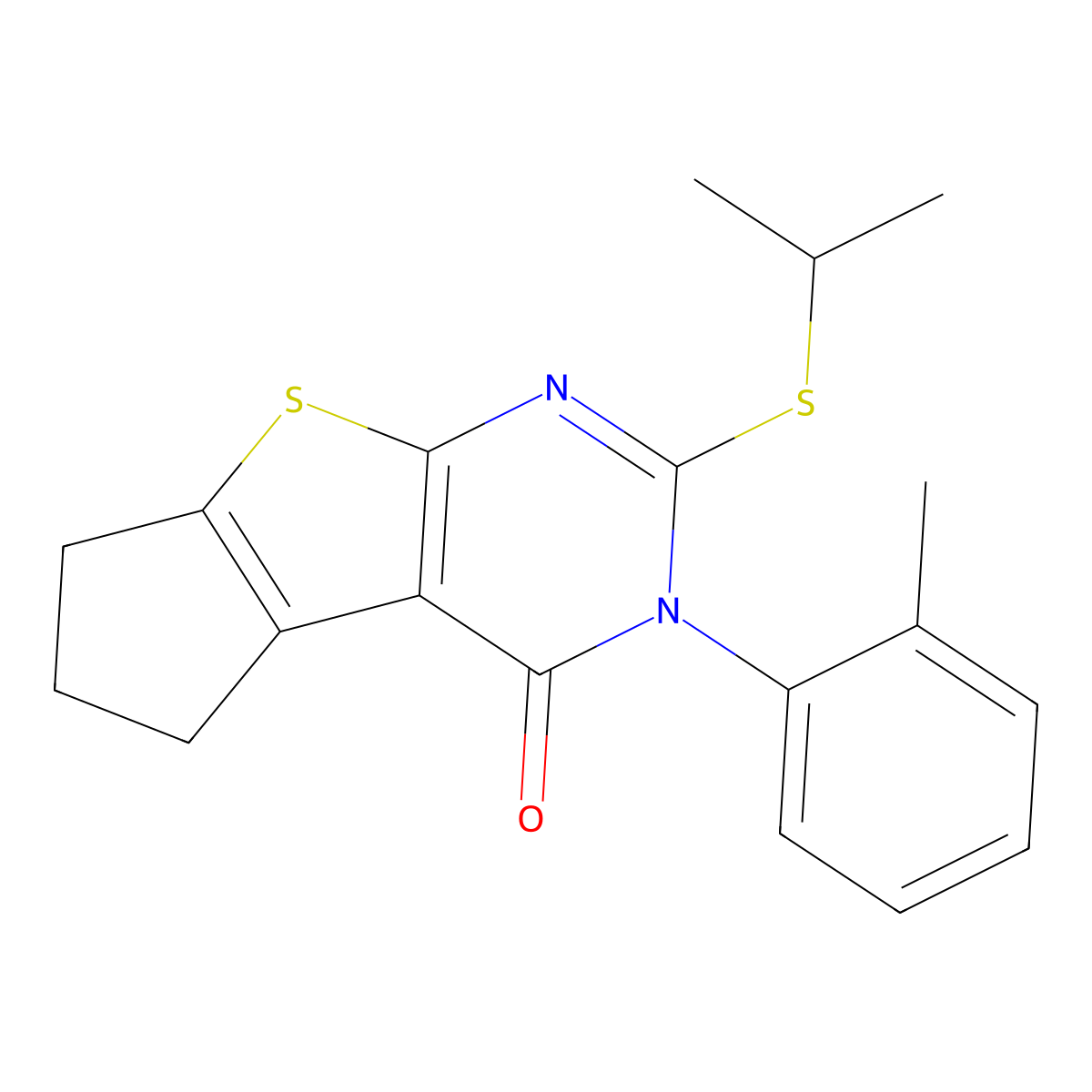 2-(isopropylthio)-3-(o-tolyl)-6,7-dihydro-3H-cyclopenta[4,5]thieno[2,3-d]pyrimidin-4(5H)-one molecular structure, CAS 380882-59-7