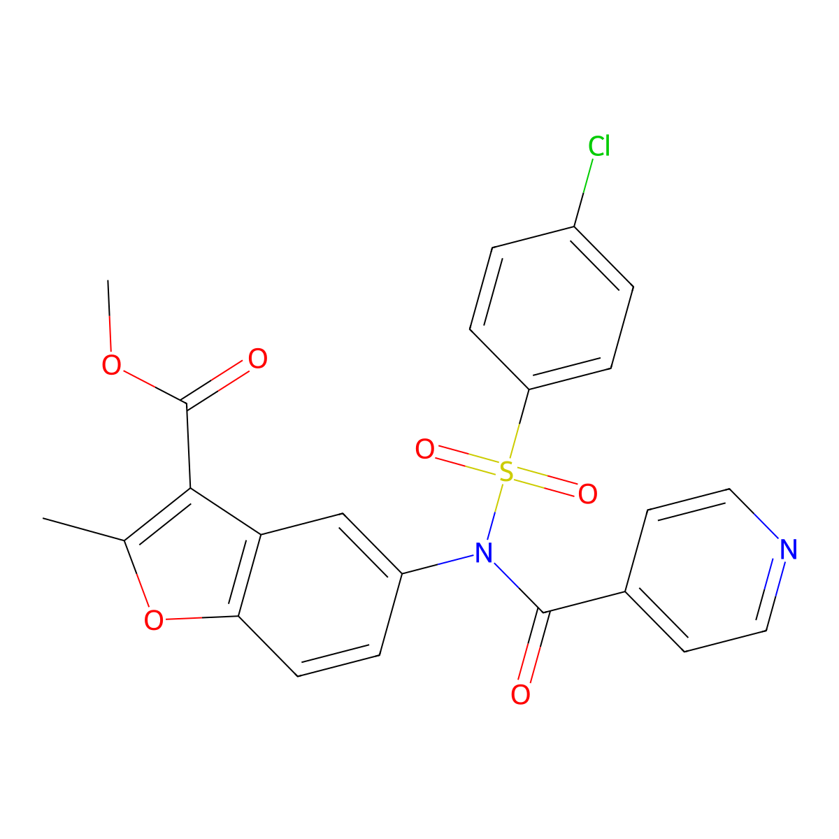 Methyl 5-[[(4-chlorophenyl)sulfonyl](isonicotinoyl)amino]-2-methyl-1-benzofuran-3-carboxylate molecular structure, CAS 380886-11-3