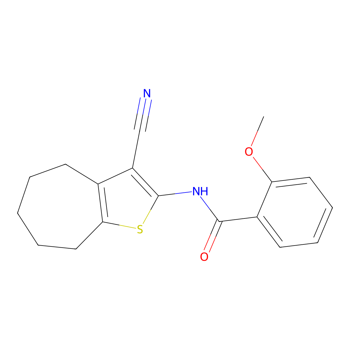 N-(3-cyano-5,6,7,8-tetrahydro-4H-cyclohepta[b]thiophen-2-yl)-2-methoxybenzamide molecular structure, CAS 380887-90-1