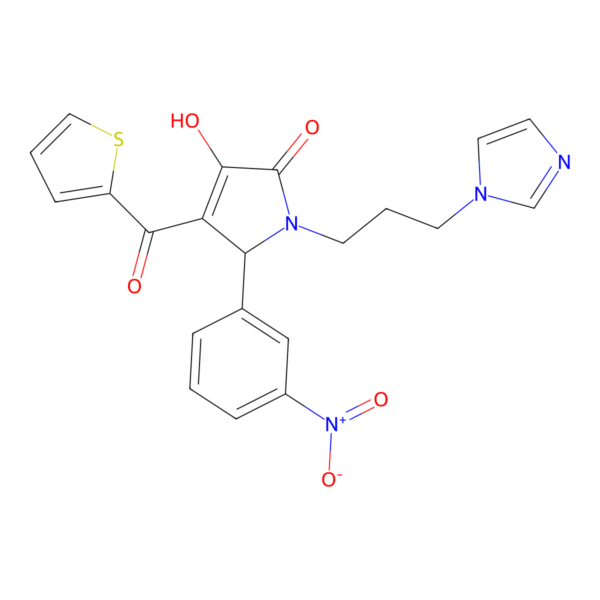 1-(3-(1H-imidazol-1-yl)propyl)-3-hydroxy-5-(3-nitrophenyl)-4-(thiophene-2-carbonyl)-1H-pyrrol-2(5H)-one molecular structure, CAS 380887-92-3