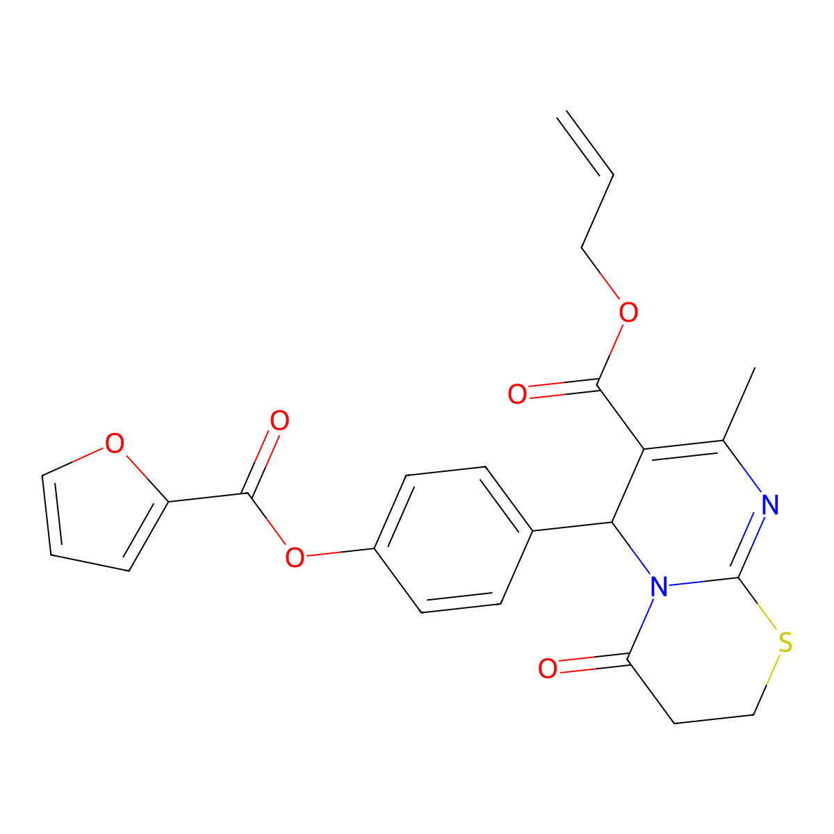 allyl 6-[4-(2-furoyloxy)phenyl]-8-methyl-4-oxo-3,4-dihydro-2H,6H-pyrimido[2,1-b][1,3]thiazine-7-carboxylate molecular structure, CAS 380888-05-1