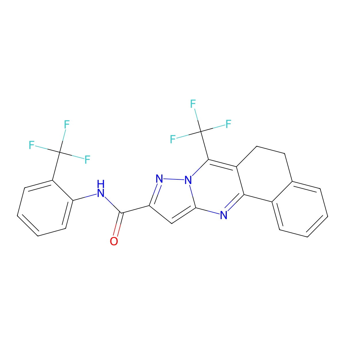 7-(trifluoromethyl)-N-[2-(trifluoromethyl)phenyl]-5,6-dihydrobenzo[h]pyrazolo[5,1-b]quinazoline-10-carboxamide molecular structure, CAS 380888-31-3