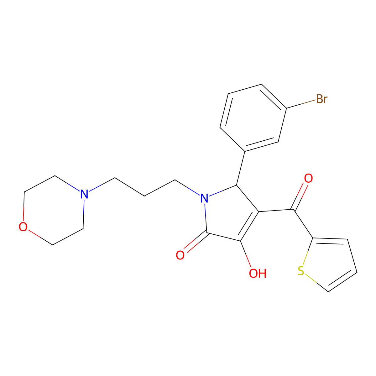 5-(3-bromophenyl)-3-hydroxy-1-(3-morpholin-4-ylpropyl)-4-(thien-2-ylcarbonyl)-1,5-dihydro-2H-pyrrol-2-one molecular structure, CAS 380888-54-0