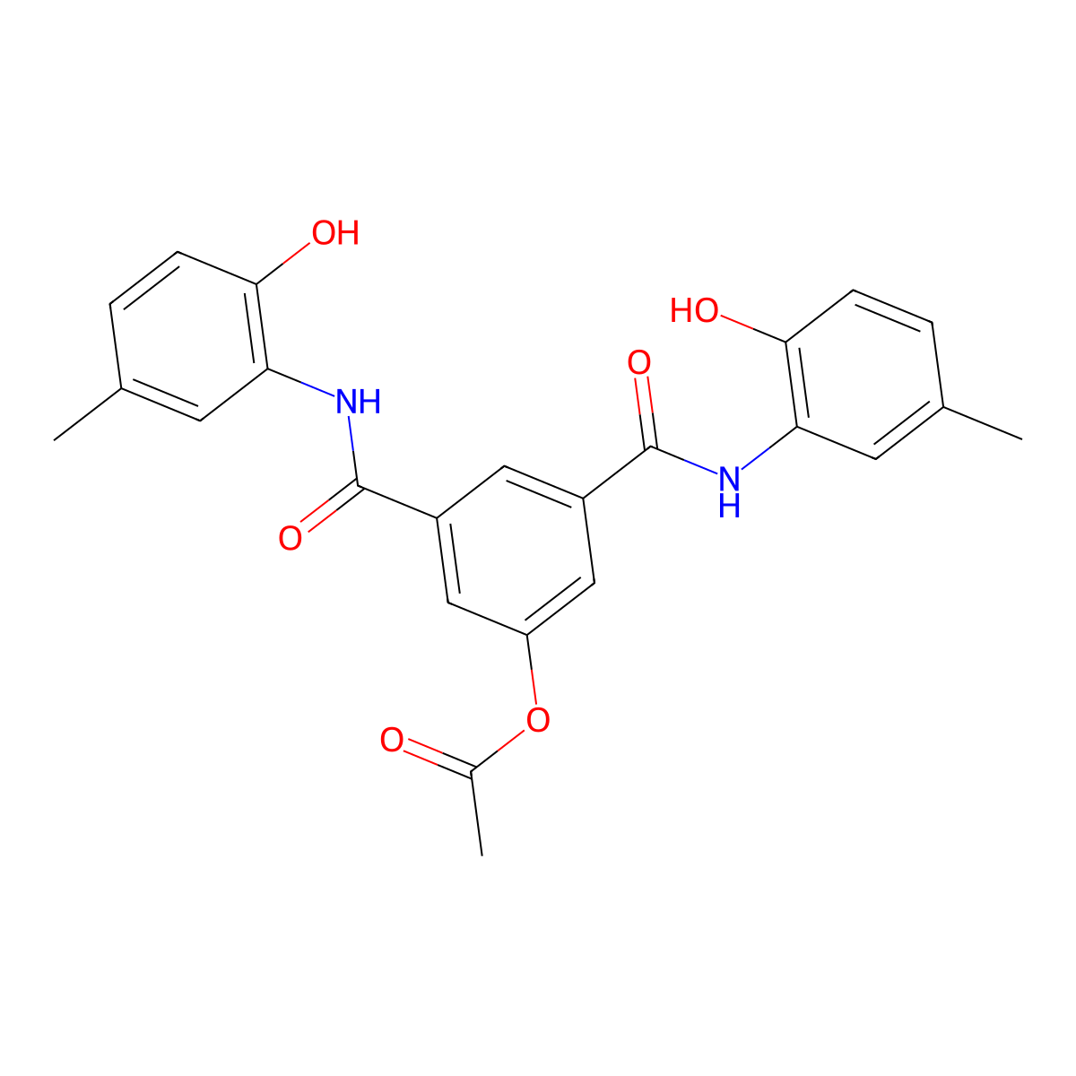 3,5-Bis((2-hydroxy-5-methylphenyl)carbamoyl)phenyl acetate molecular structure, CAS 380888-87-9