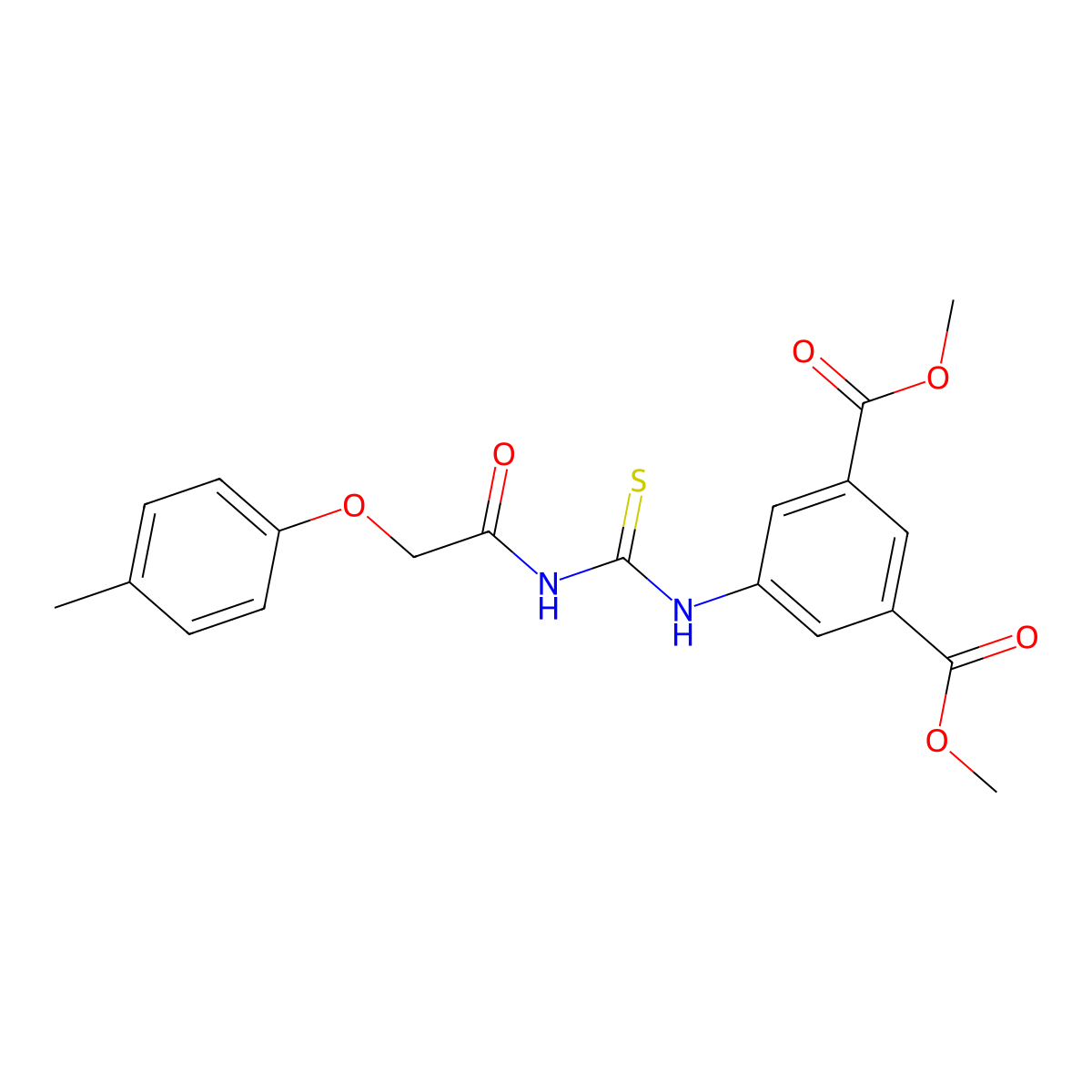 Dimethyl 5-(3-(2-(p-tolyloxy)acetyl)thioureido)isophthalate molecular structure, CAS 380889-18-9