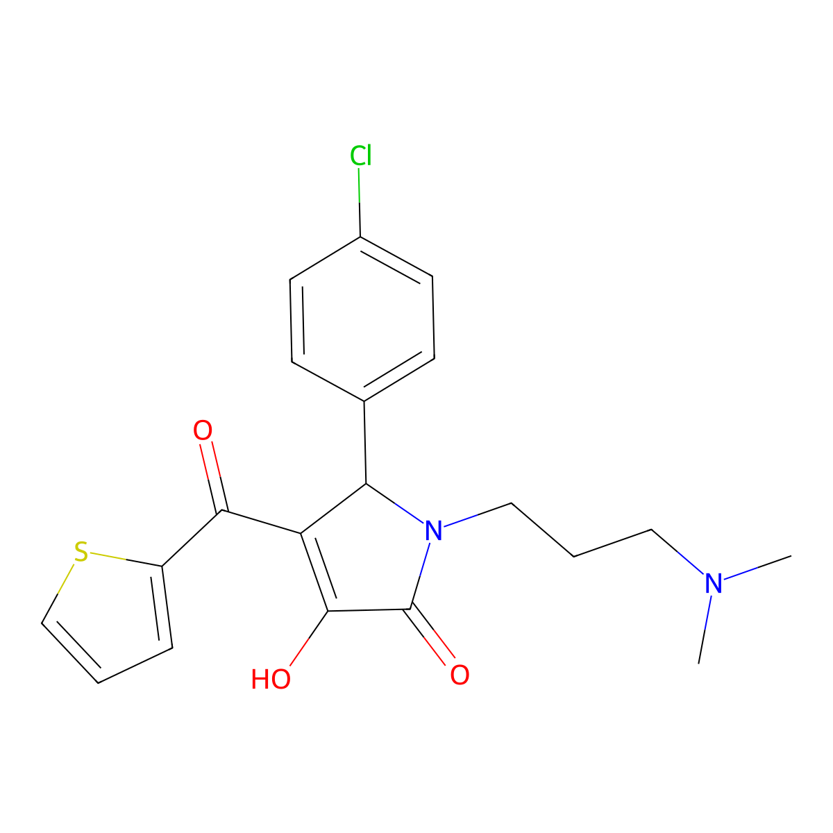 (4E)-5-(4-chlorophenyl)-1-[3-(dimethylamino)propyl]-4-[hydroxy(thiophen-2-yl)methylidene]pyrrolidine-2,3-dione molecular structure, CAS 380889-44-1