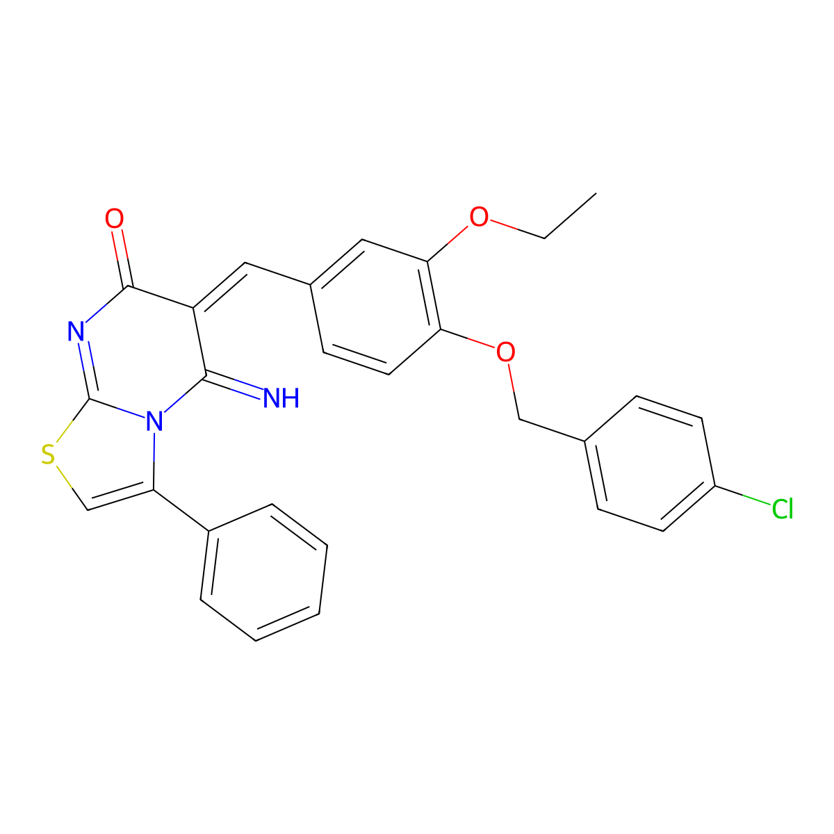 6-[[4-[(4-Chlorophenyl)methoxy]-3-ethoxyphenyl]methylene]-5,6-dihydro-5-imino-3-phenyl-7H-thiazolo[3,2-a]pyrimidin-7-one molecular structure, CAS 380889-70-3