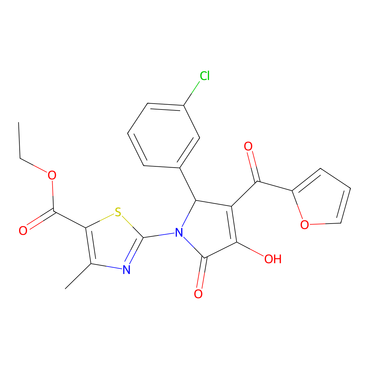 ethyl 2-{(3E)-2-(3-chlorophenyl)-3-[furan-2-yl(hydroxy)methylidene]-4,5-dioxopyrrolidin-1-yl}-4-methyl-1,3-thiazole-5-carboxylate molecular structure, CAS 380889-85-0