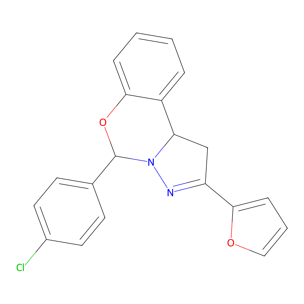 5-(4-Chlorophenyl)-2-(furan-2-yl)-1,10b-dihydropyrazolo[1,5-c][1,3]benzoxazine molecular structure, CAS 380889-87-2