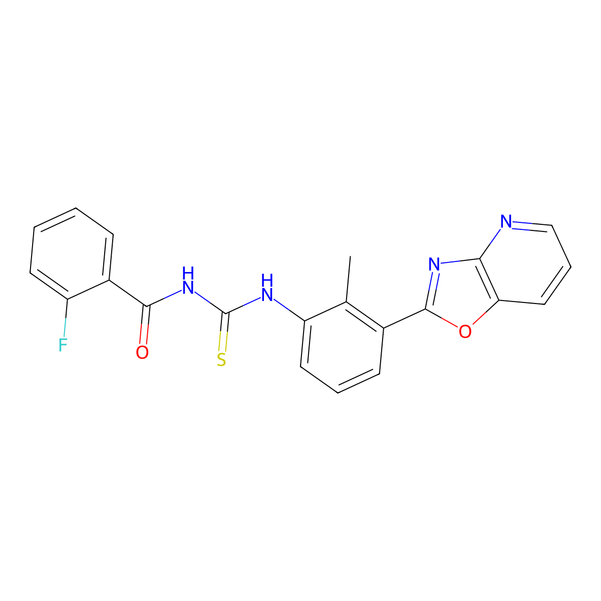 2-fluoro-N-[[2-methyl-3-([1,3]oxazolo[4,5-b]pyridin-2-yl)phenyl]carbamothioyl]benzamide molecular structure, CAS 380889-97-4