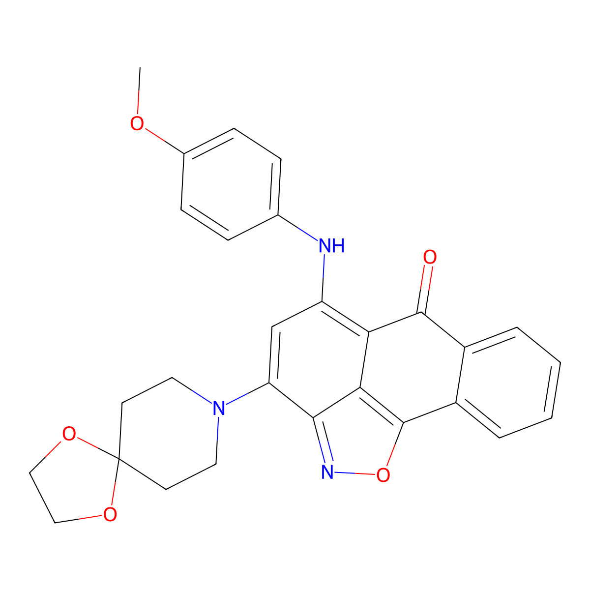 5-((4-methoxyphenyl)amino)-3-(1,4-dioxa-8-azaspiro[4.5]decan-8-yl)-6H-anthra[1,9-cd]isoxazol-6-one molecular structure, CAS 380889-98-5
