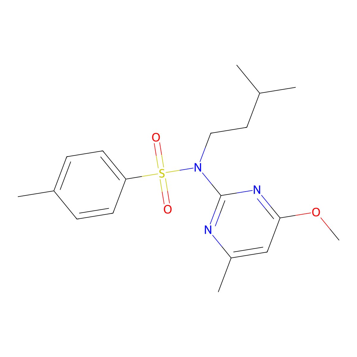 N-(4-methoxy-6-methylpyrimidin-2-yl)-4-methyl-N-(3-methylbutyl)benzenesulfonamide molecular structure, CAS 380890-37-9