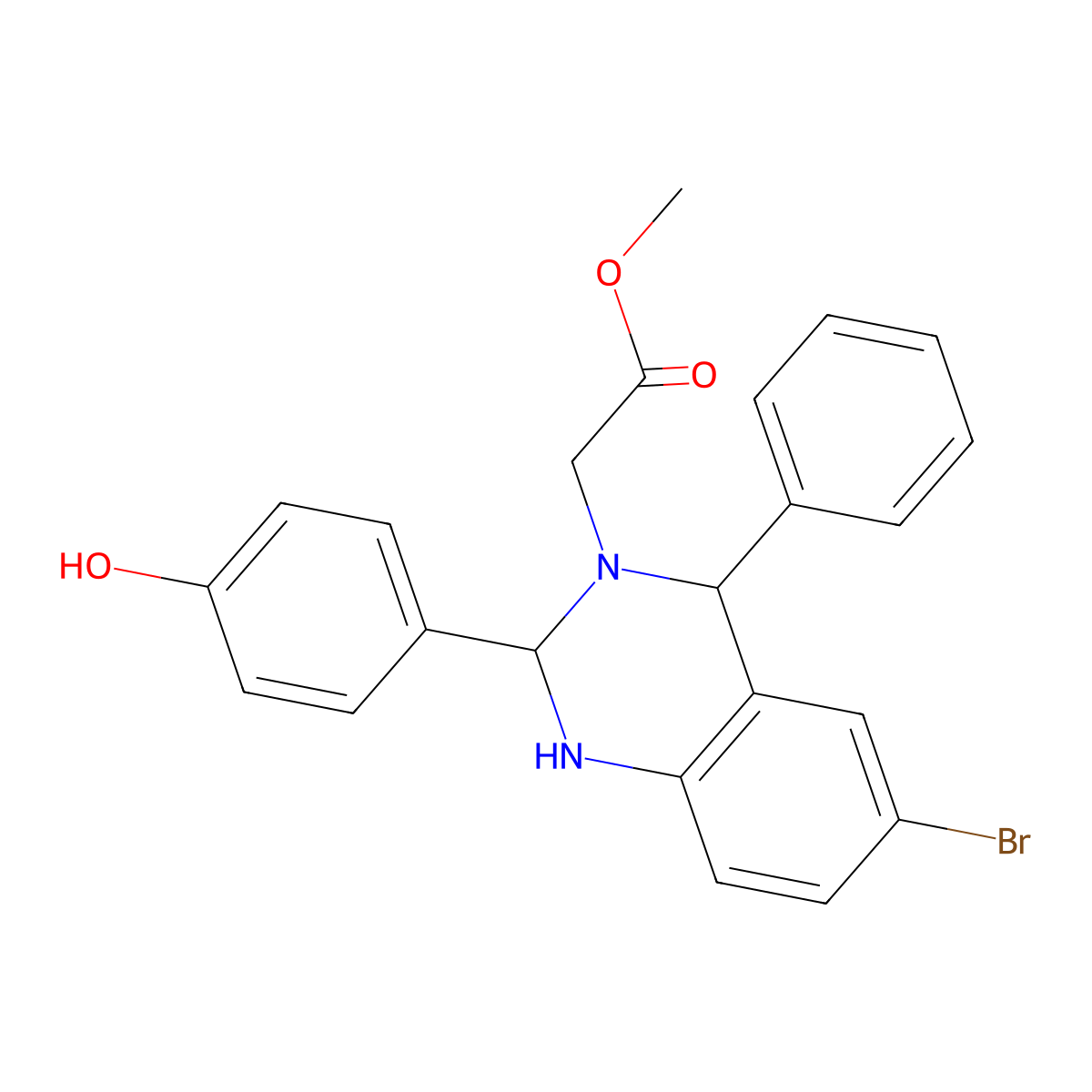 Methyl 2-[6-bromo-2-(4-hydroxyphenyl)-4-phenyl-2,4-dihydro-1H-quinazolin-3-yl]acetate molecular structure, CAS 380890-81-3