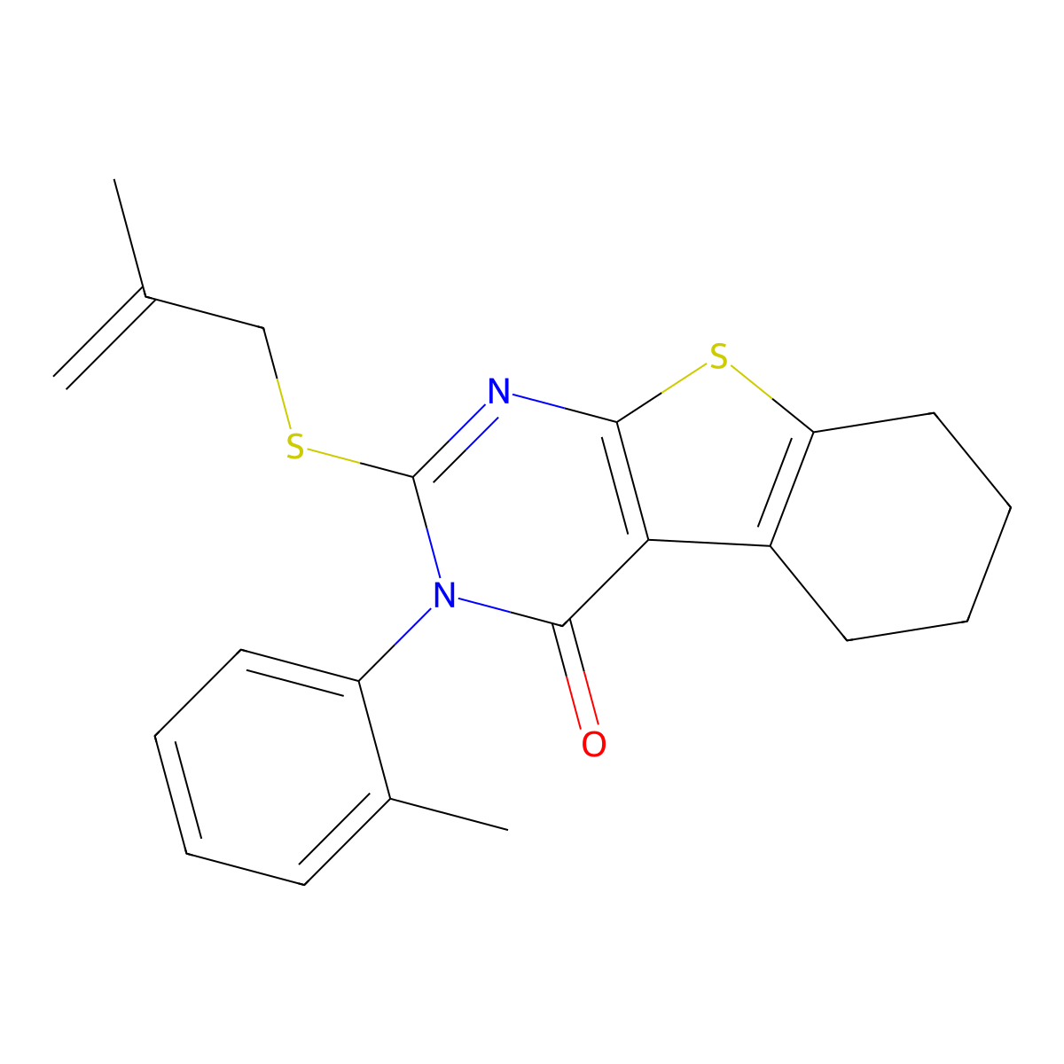 3-(2-Methylphenyl)-2-(2-methylprop-2-enylsulfanyl)-5,6,7,8-tetrahydro-[1]benzothiolo[2,3-d]pyrimidin-4-one molecular structure, CAS 380891-16-7