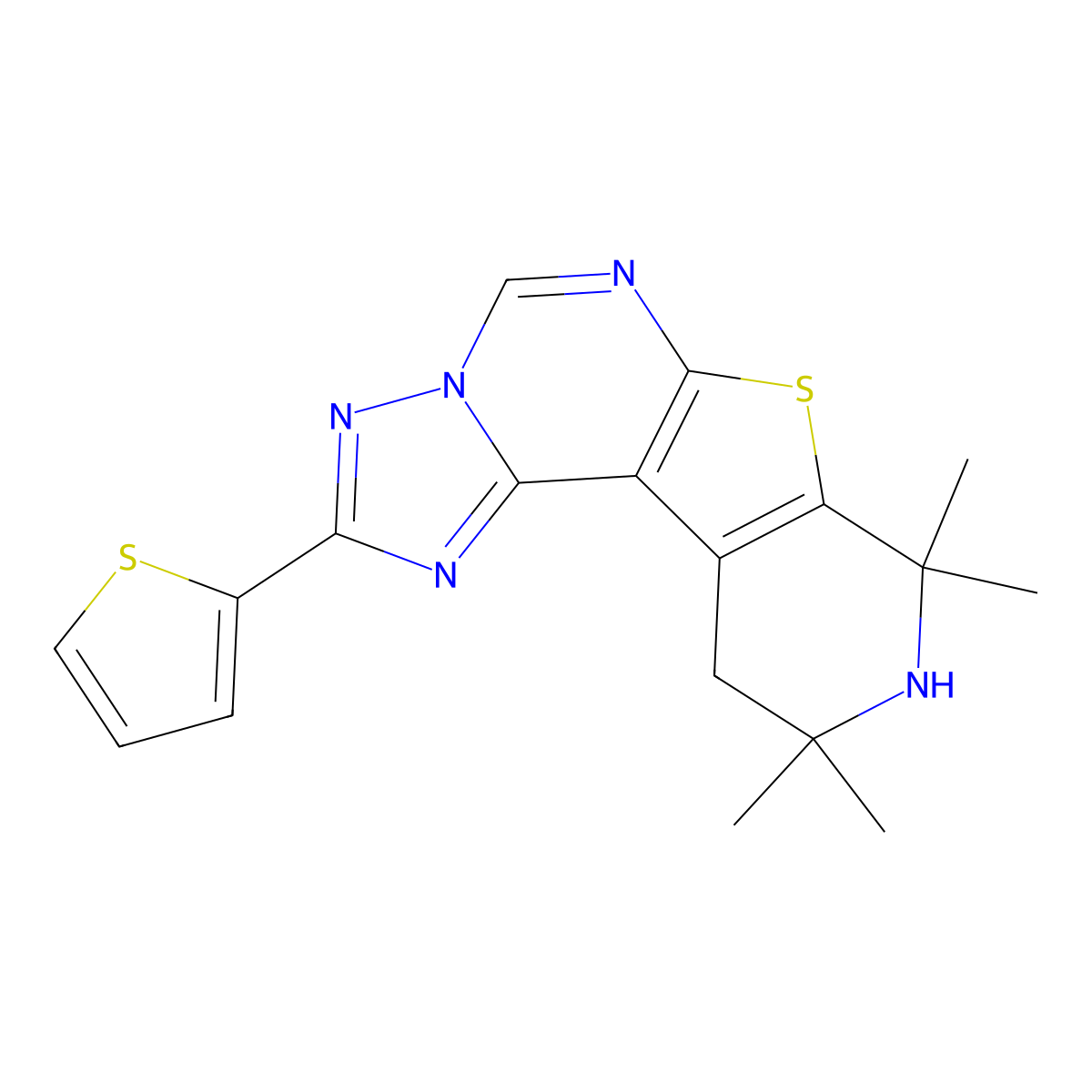 8,8,10,10-Tetramethyl-2-(thiophen-2-yl)-8,9,10,11-tetrahydropyrido[4',3':4,5]thieno[3,2-e][1,2,4]triazolo[1,5-c]pyrimidine molecular structure, CAS 380891-52-1
