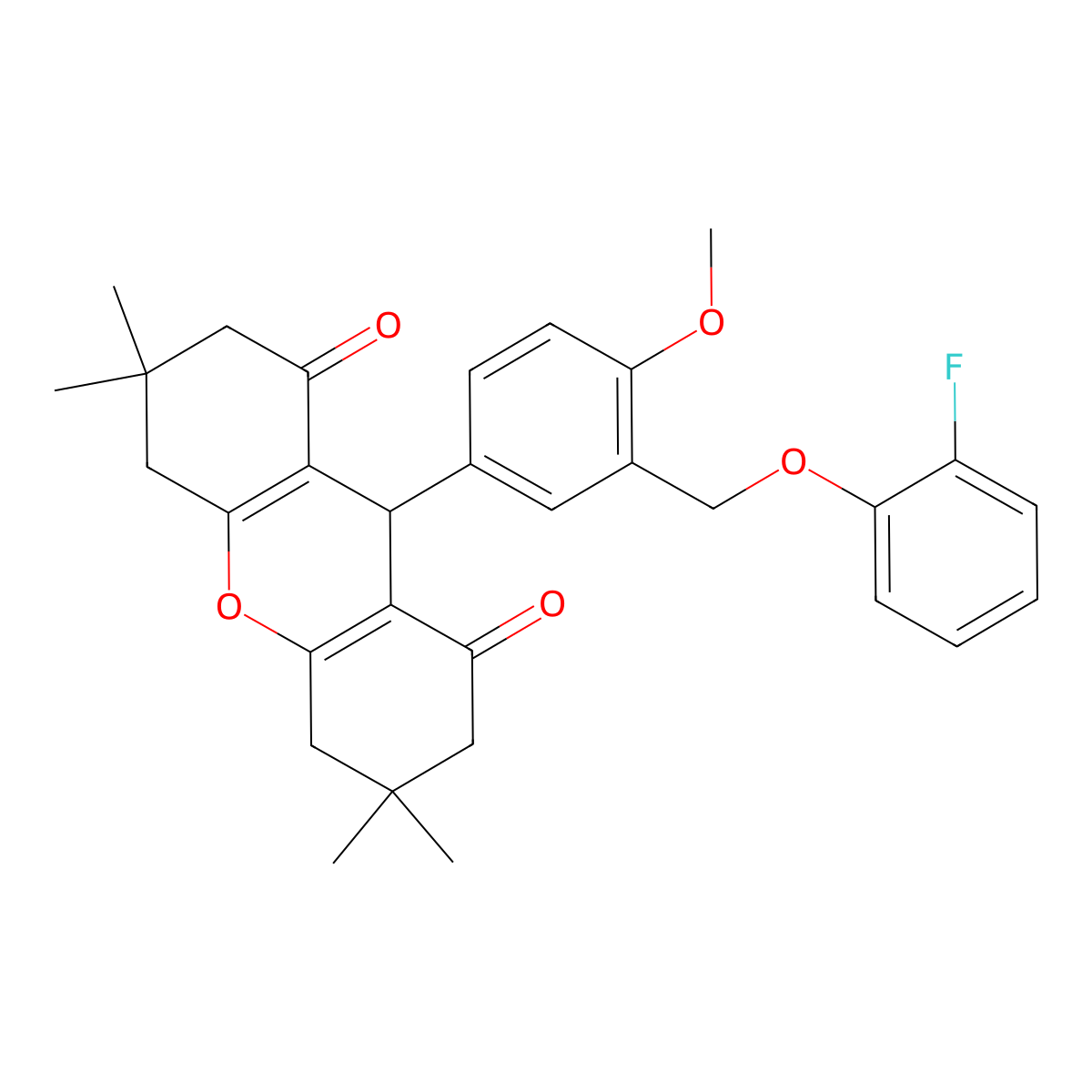 9-[3-[(2-fluorophenoxy)methyl]-4-methoxyphenyl]-3,3,6,6-tetramethyl-4,5,7,9-tetrahydro-2H-xanthene-1,8-dione molecular structure, CAS 380891-76-9