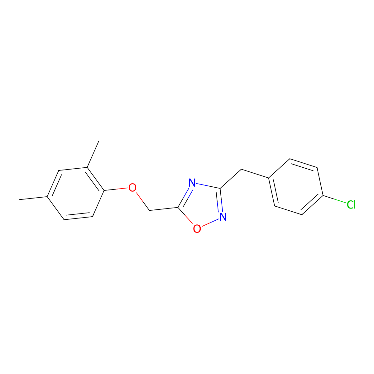 3-[(4-Chlorophenyl)methyl]-5-[(2,4-dimethylphenoxy)methyl]-1,2,4-oxadiazole molecular structure, CAS 380892-40-0