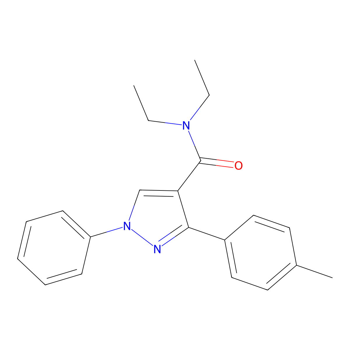 N,N-diethyl-3-(4-methylphenyl)-1-phenylpyrazole-4-carboxamide molecular structure, CAS 380895-10-3