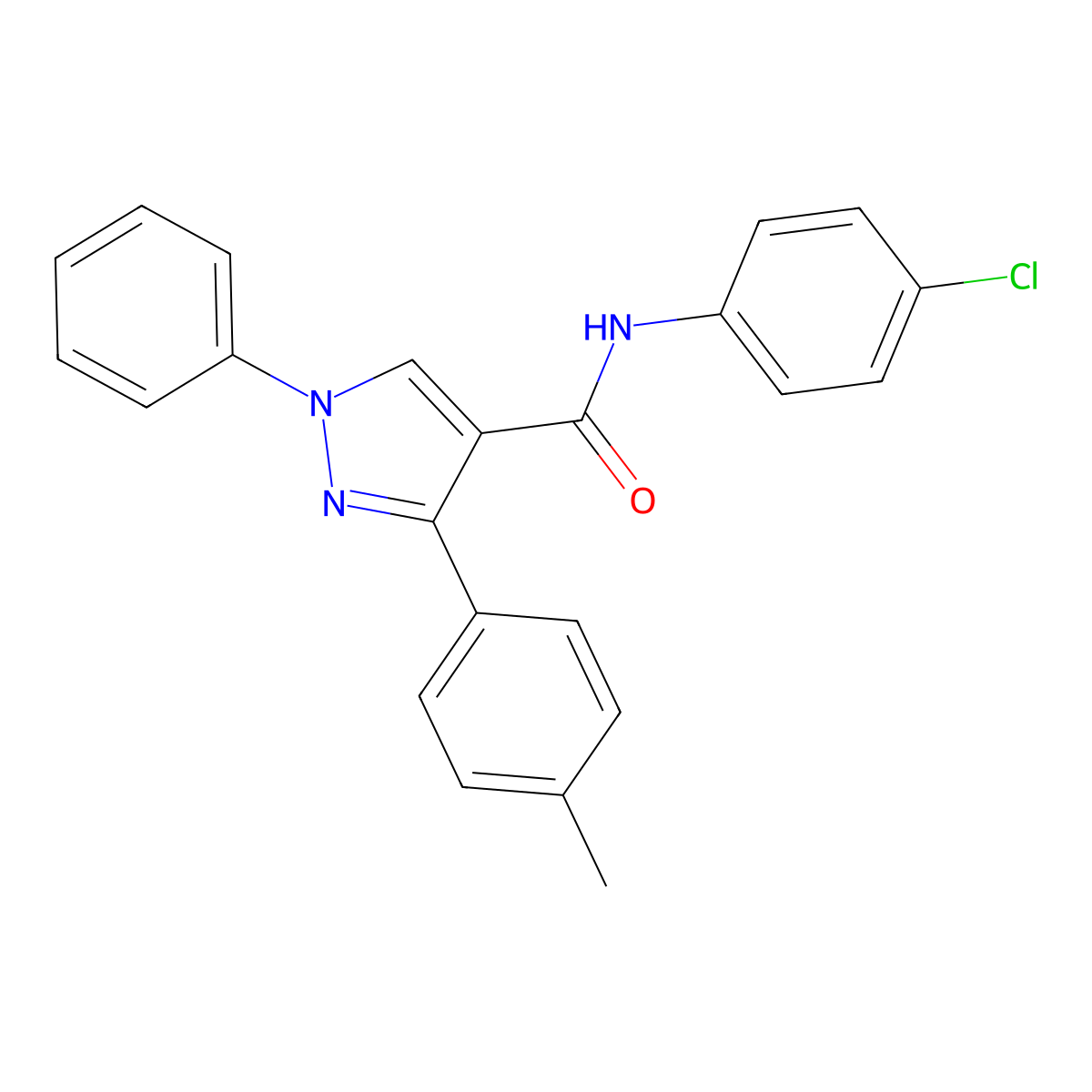 N-(4-chlorophenyl)-3-(4-methylphenyl)-1-phenyl-1H-pyrazole-4-carboxamide molecular structure, CAS 380895-12-5