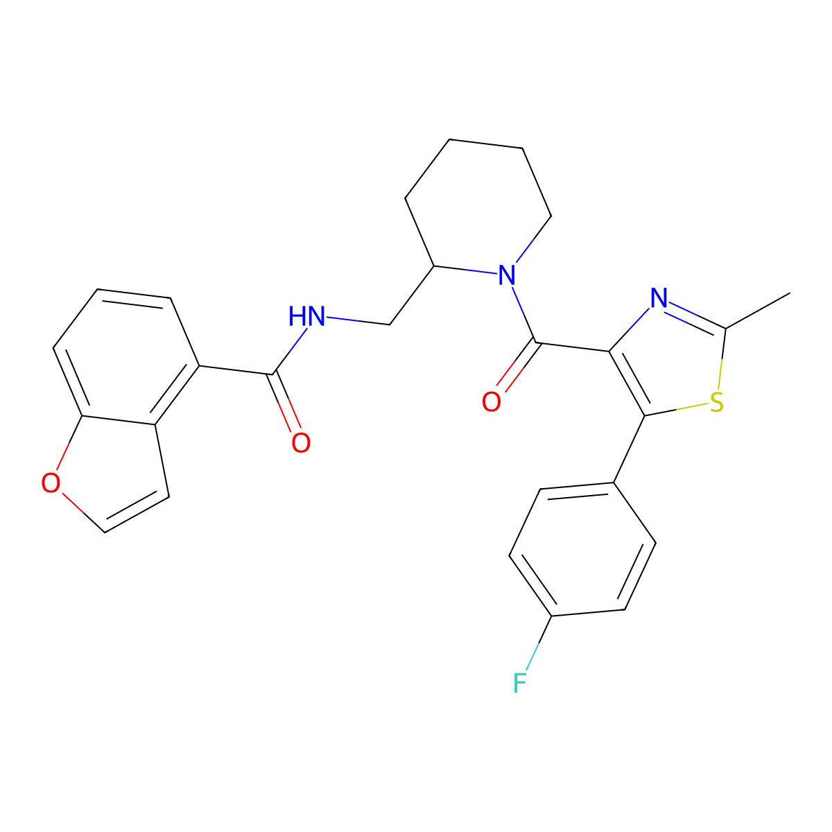 N-(((2S)-1-((5-(4-Fluorophenyl)-2-methyl-4-thiazolyl)carbonyl)-2-piperidinyl)methyl)-4-benzofurancarboxamide molecular structure, CAS 380899-24-1