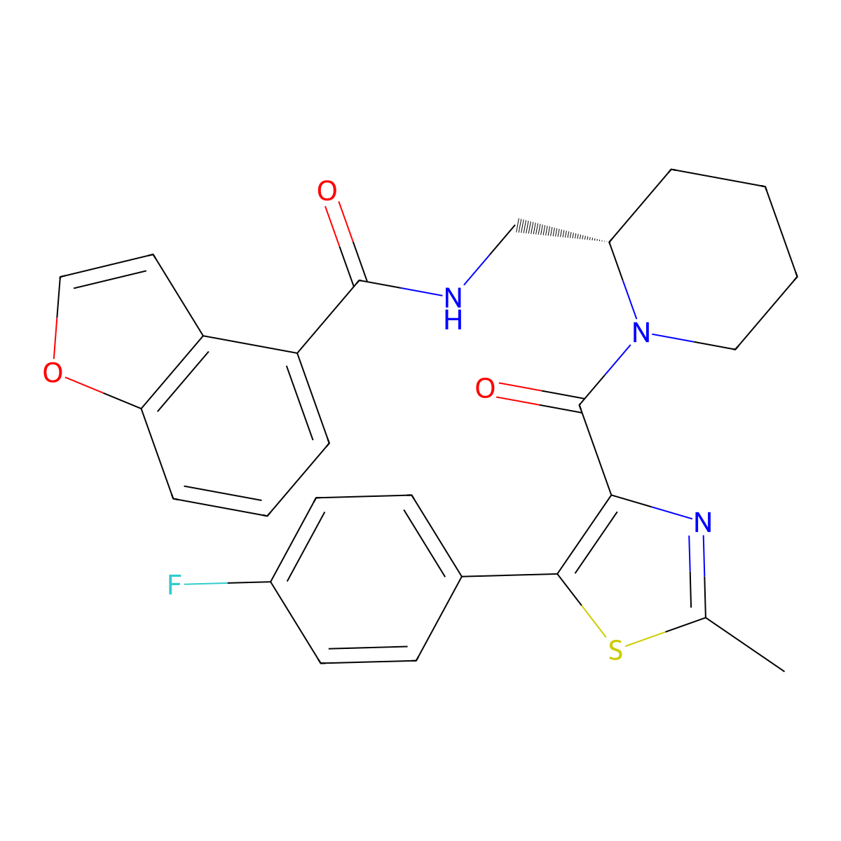 N-(((2S)-1-((5-(4-Fluorophenyl)-2-methyl-4-thiazolyl)carbonyl)-2-piperidinyl)methyl)-4-benzofurancarboxamide molecular structure, CAS 380899-24-1