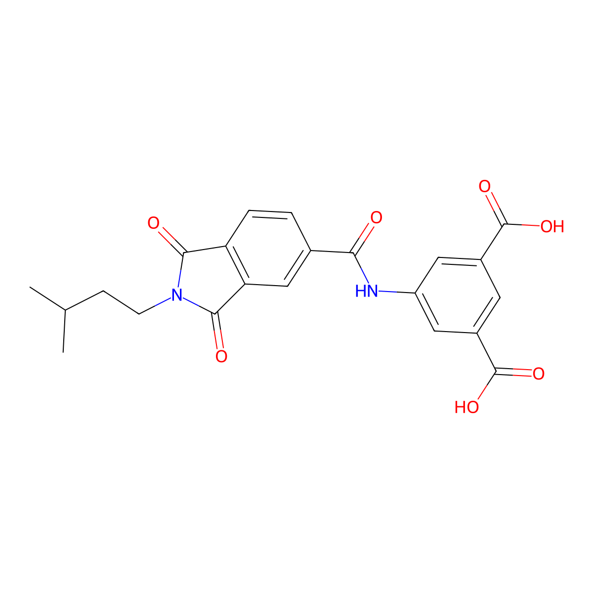 5-({[2-(3-methylbutyl)-1,3-dioxo-2,3-dihydro-1H-isoindol-5-yl]carbonyl}amino)benzene-1,3-dicarboxylic acid molecular structure, CAS 380900-87-8