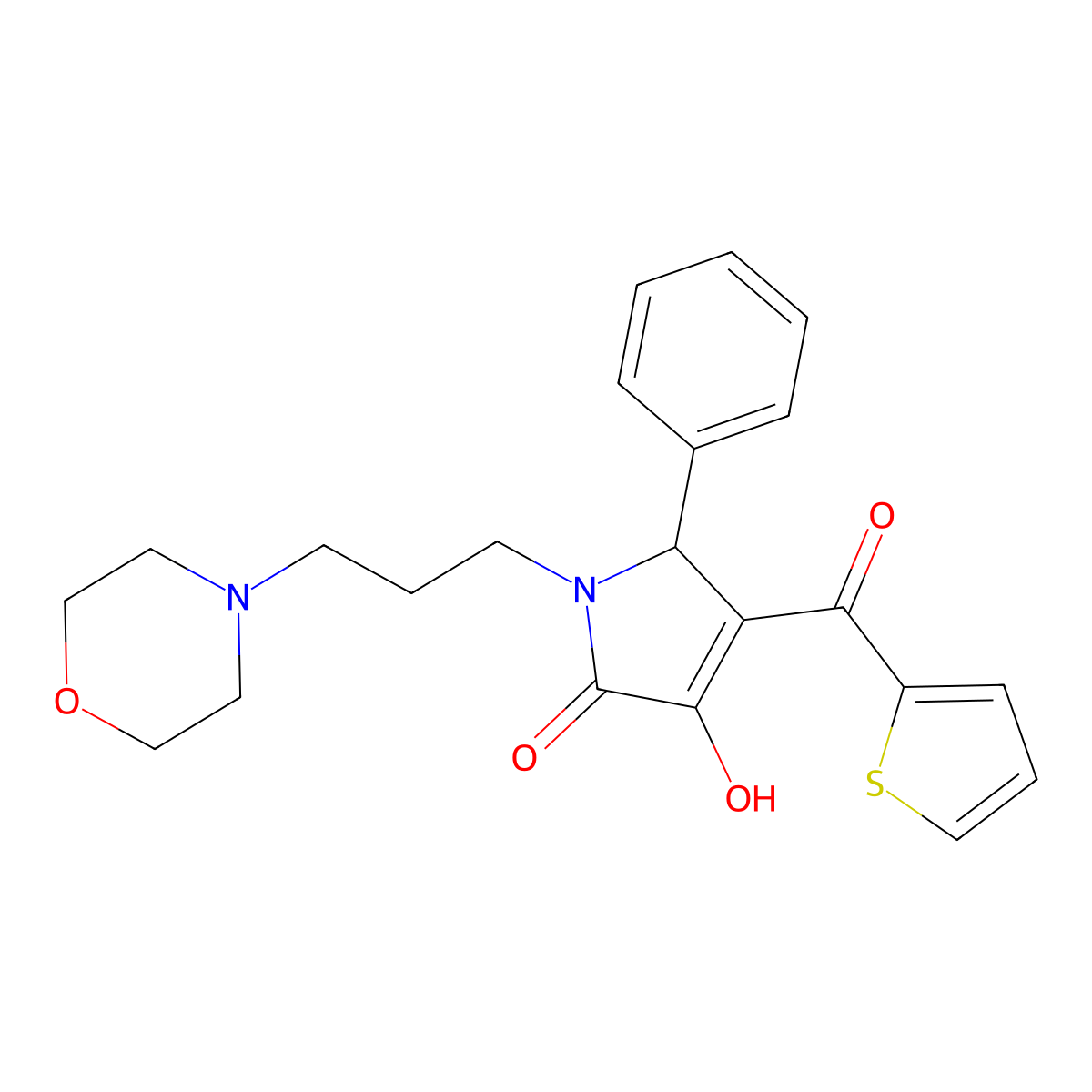 3-hydroxy-1-(3-morpholinopropyl)-5-phenyl-4-(thiophene-2-carbonyl)-1H-pyrrol-2(5H)-one molecular structure, CAS 380901-29-1